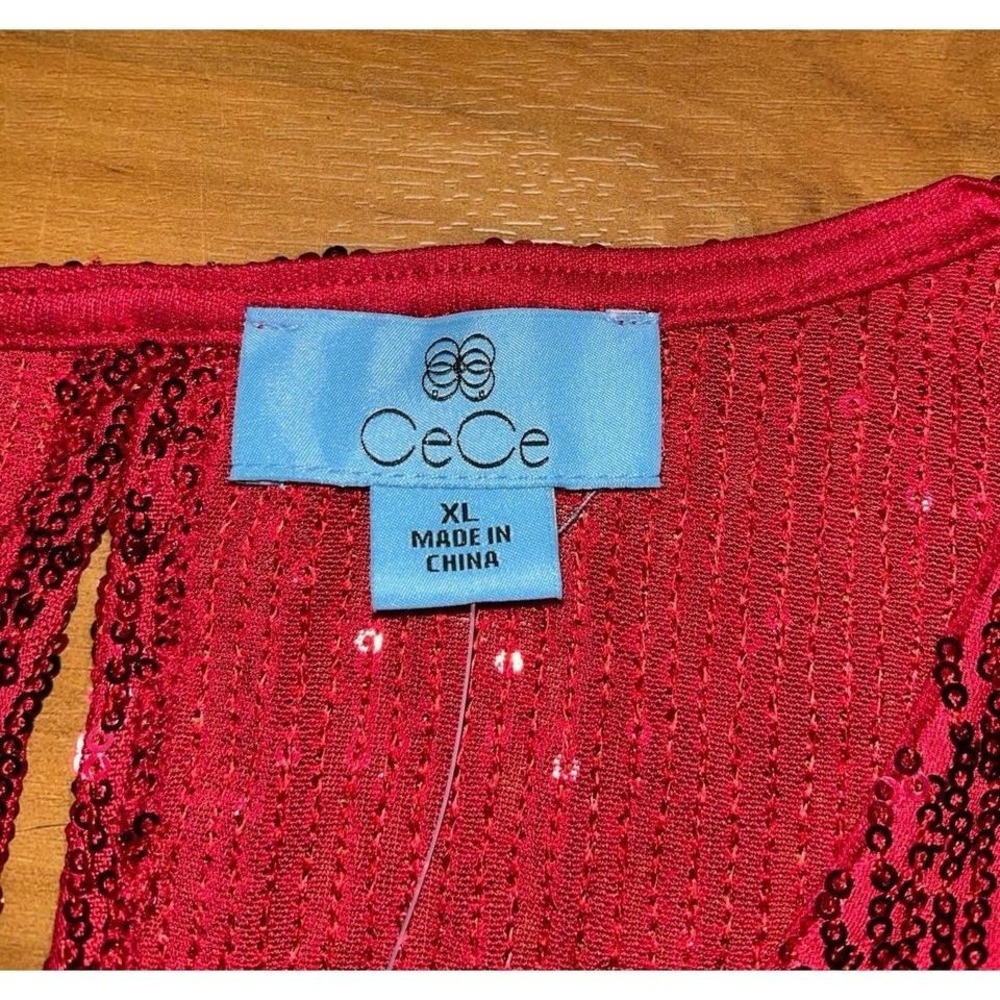 Womens NWT CeCe Sequin Red Party Nightlife Eyelet TankTop - Picture 5 of 6